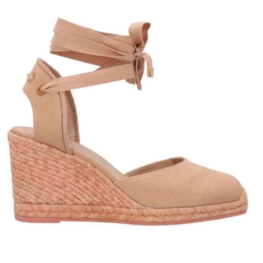 STUART WEITZMAN Marguerita‎ Canvas Wedge Espadrille SANDALS Size 41 Blush NEW
